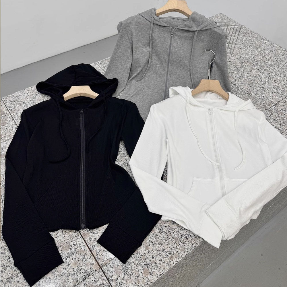 Women's Casual Hooded Jacket Slim Fit Zipper Cardigan