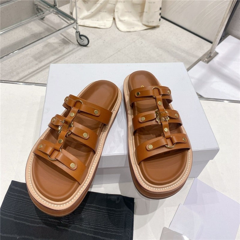 Women's Leisure Joker 2025 Summer New Platform Roman Slippers Flat Slippers Platform Slippers.