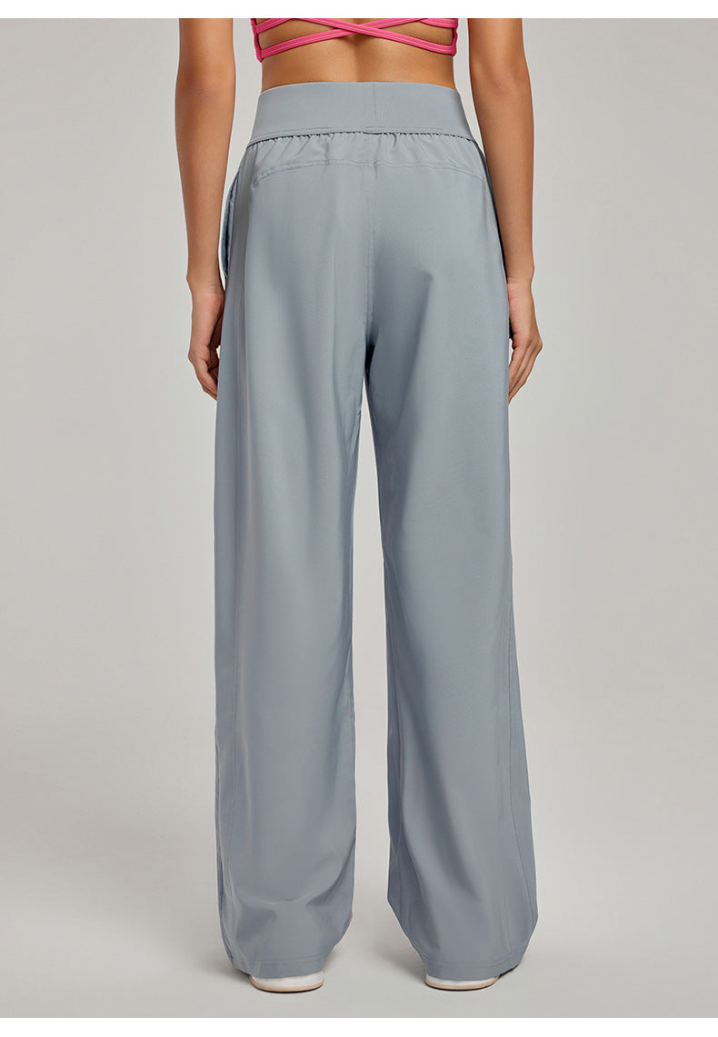 Women's new fashion Joker loose leisure sports high waist slim breathable straight pocket wide leg yoga pants.