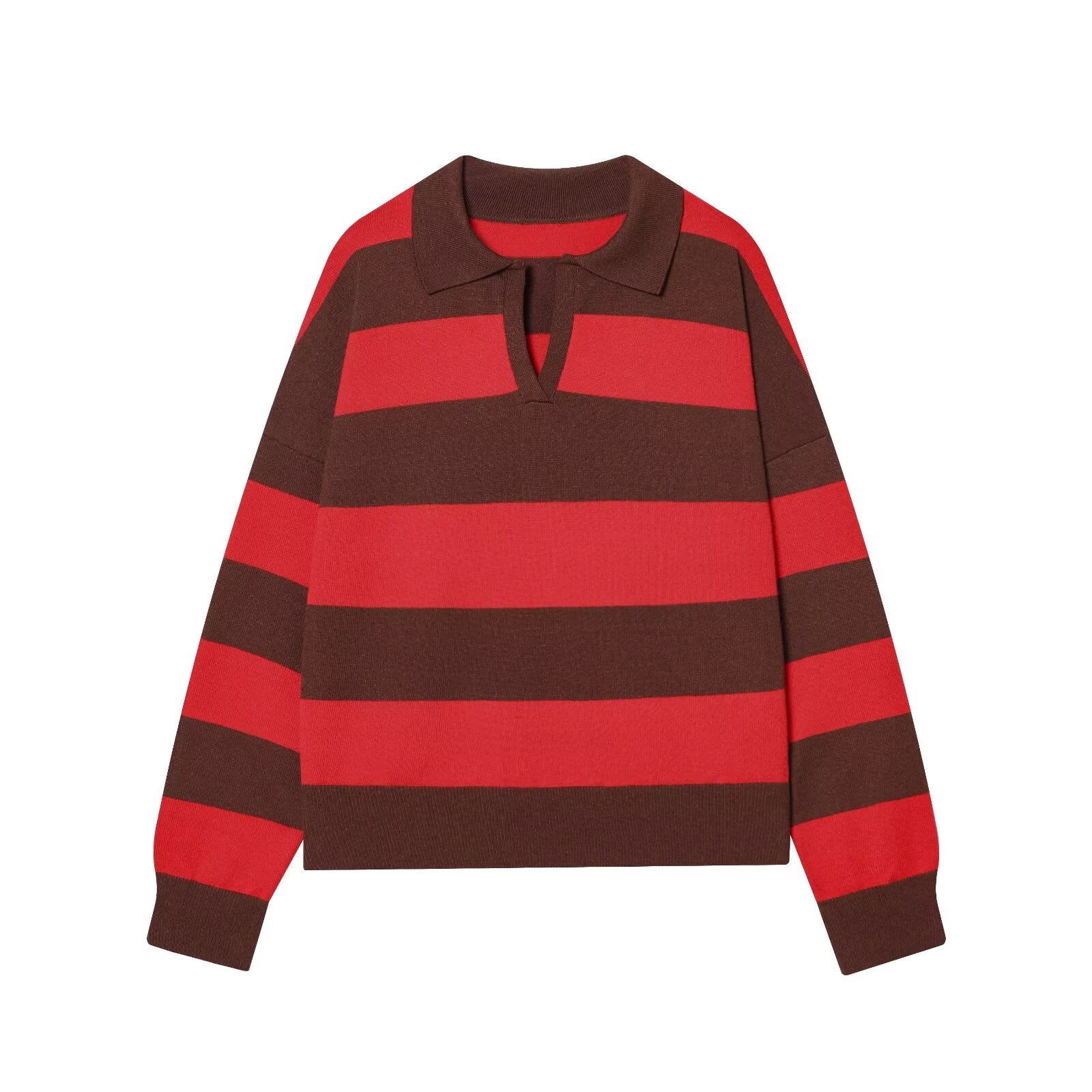 Women's casual soft texture striped knitted polo shirt