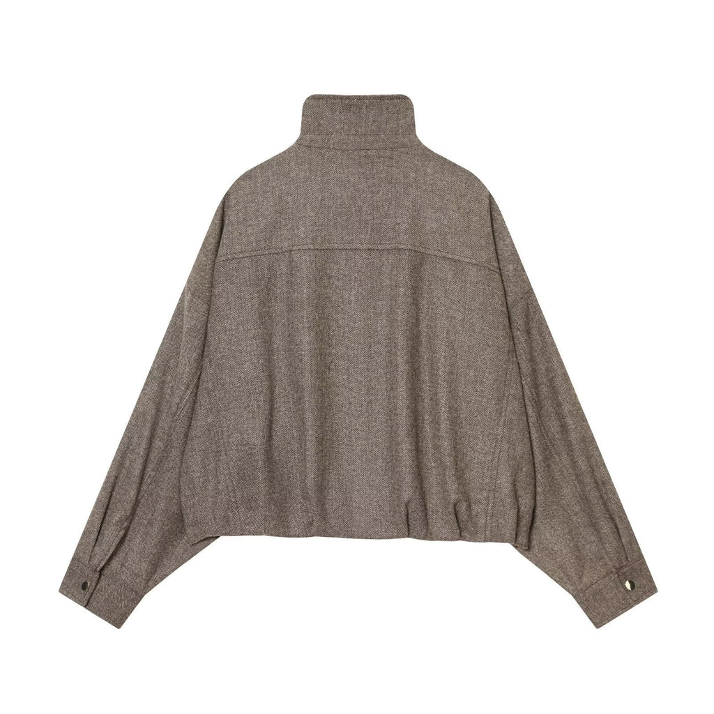 Women's casual stand collar herringbone pattern pilot jacket Coat