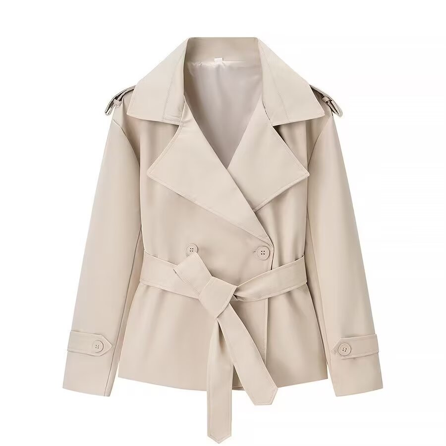 Women's with Belt short double breasted windbreaker Coat