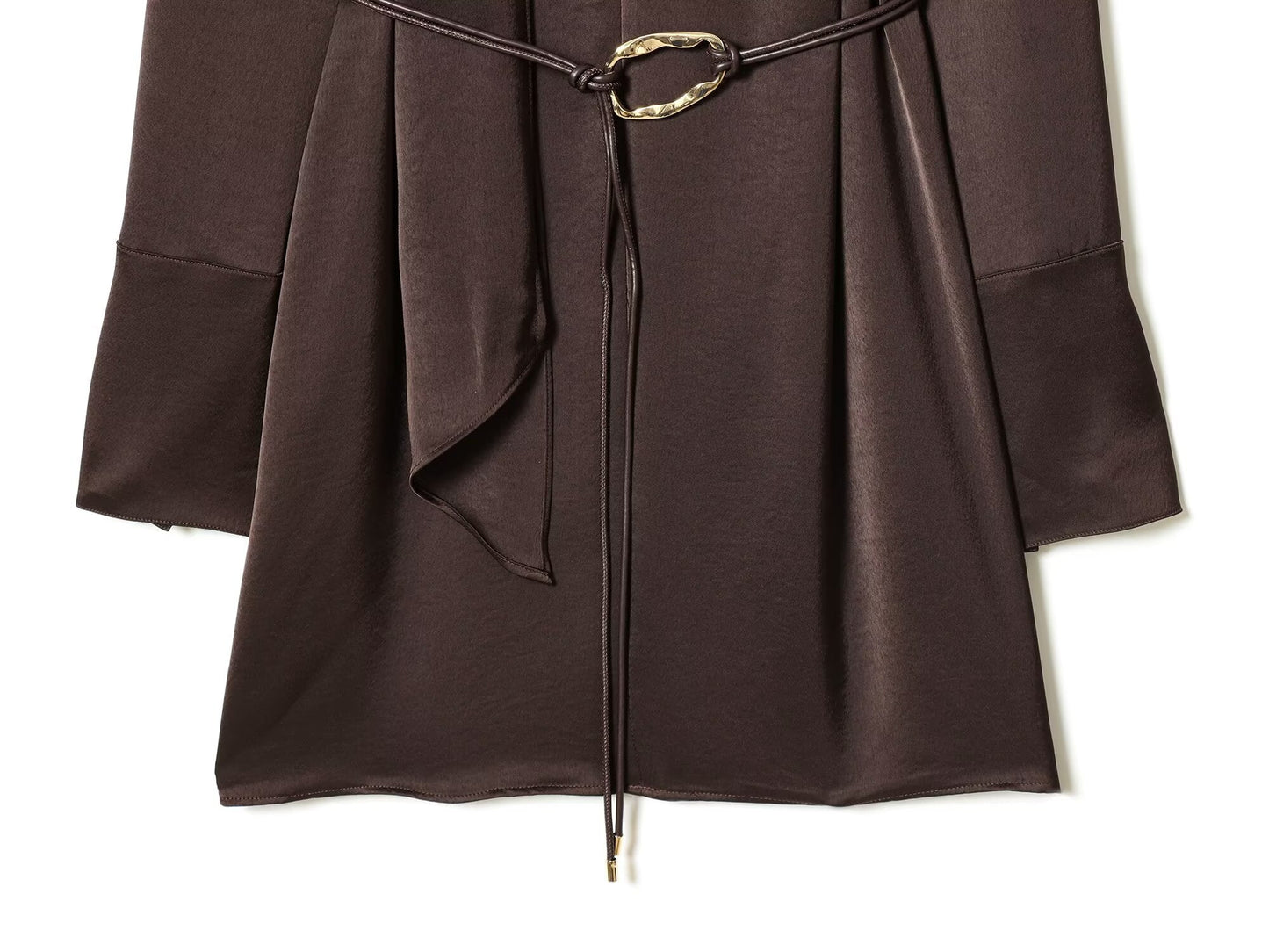 Women's With Belt Half High Neck Satin Texture Dress