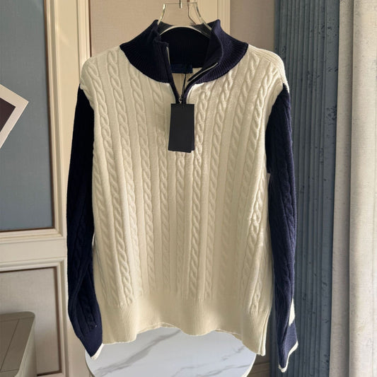 Women's new embroidered half zipper pullover sweater