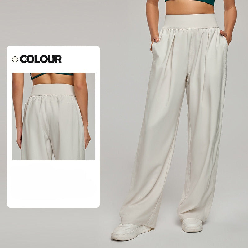 Women's new fashion Joker loose leisure sports high waist slim breathable straight pocket wide leg yoga pants.
