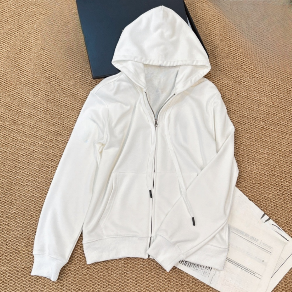 Female new embroidered hooded sweater zipper coat