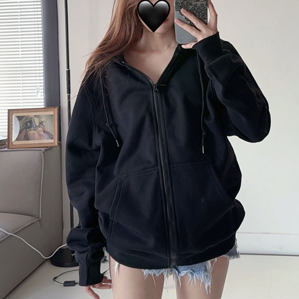 Women's new casual zipper hooded sweater coat