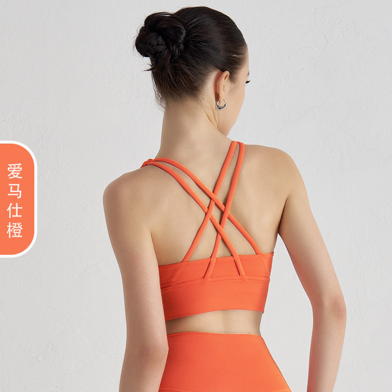 Women's new double-sided sanding cross back sports bra shockproof gathered yoga bra fitness vest