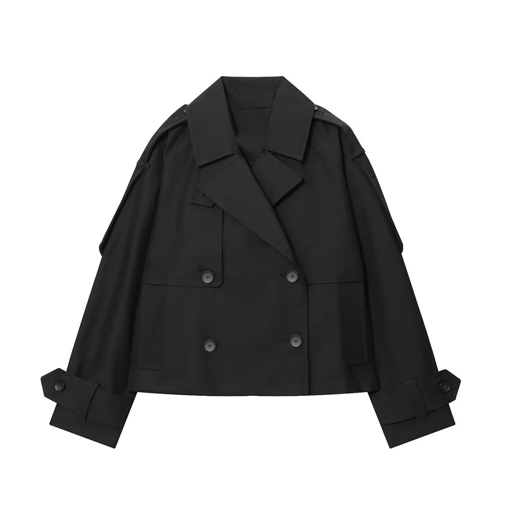 Women's new fashion short double breasted waterproof windbreaker jacket