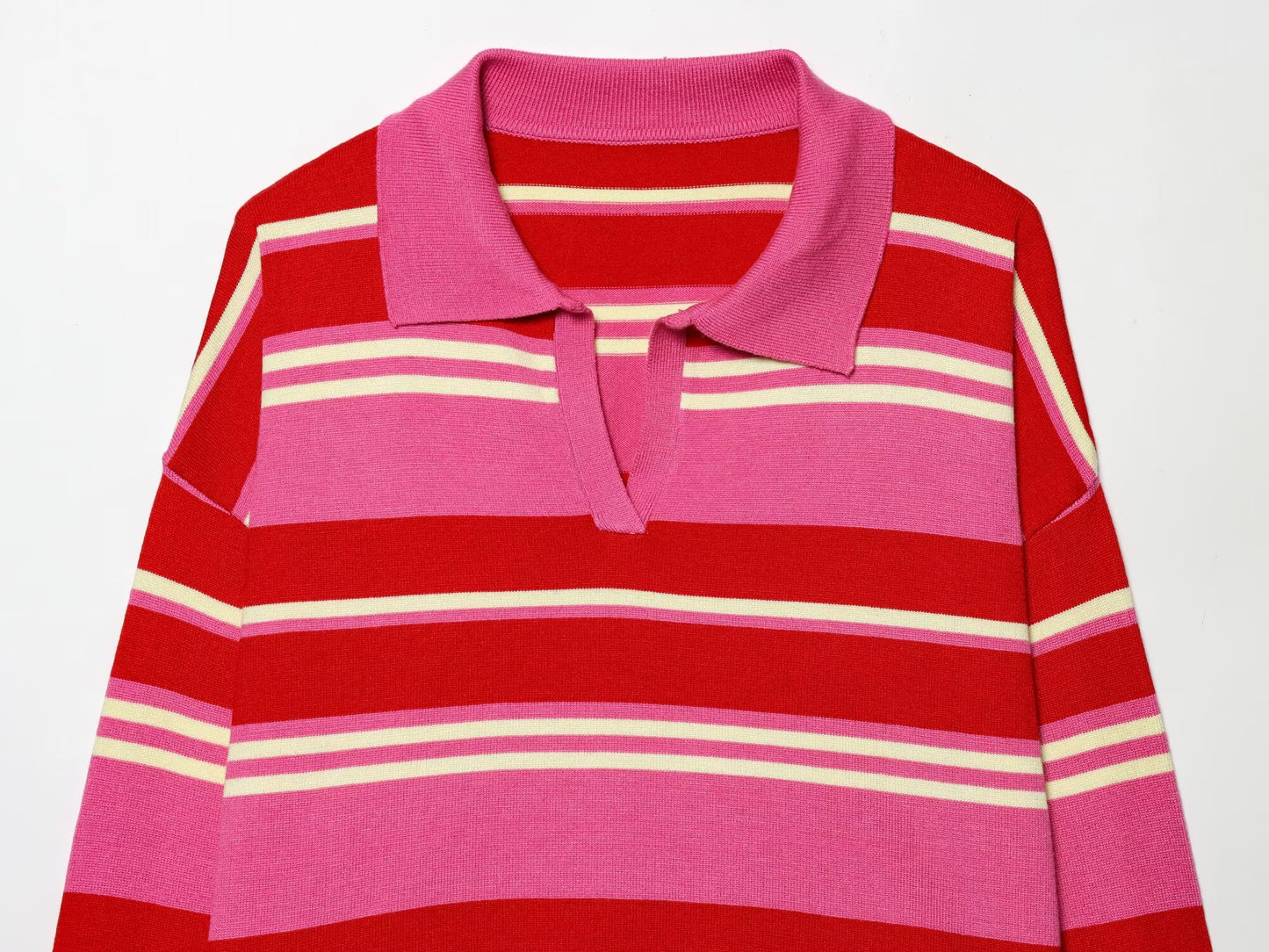 Women's casual striped knitted polo shirt
