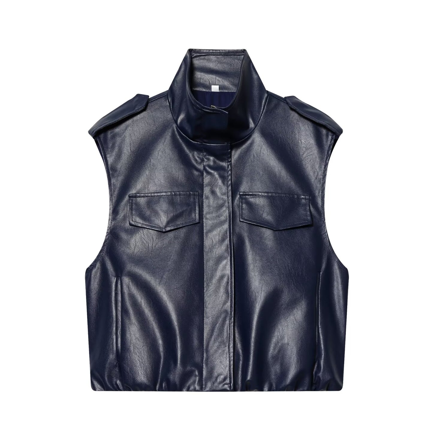 suit Women's 2 pieces leather effect sleeveless stand collar top+Skirts