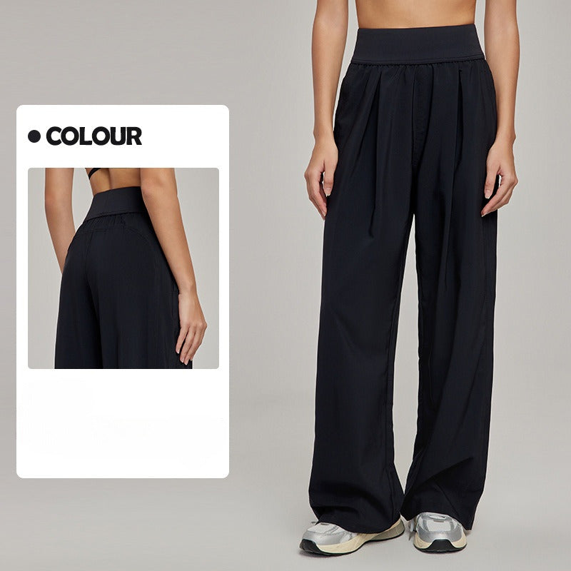 Women's new fashion Joker loose leisure sports high waist slim breathable straight pocket wide leg yoga pants.