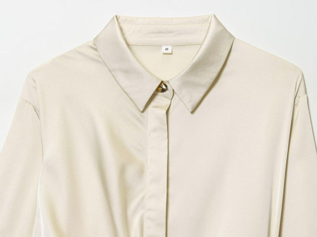 Women's new fashion knot decoration satin texture button up shirt