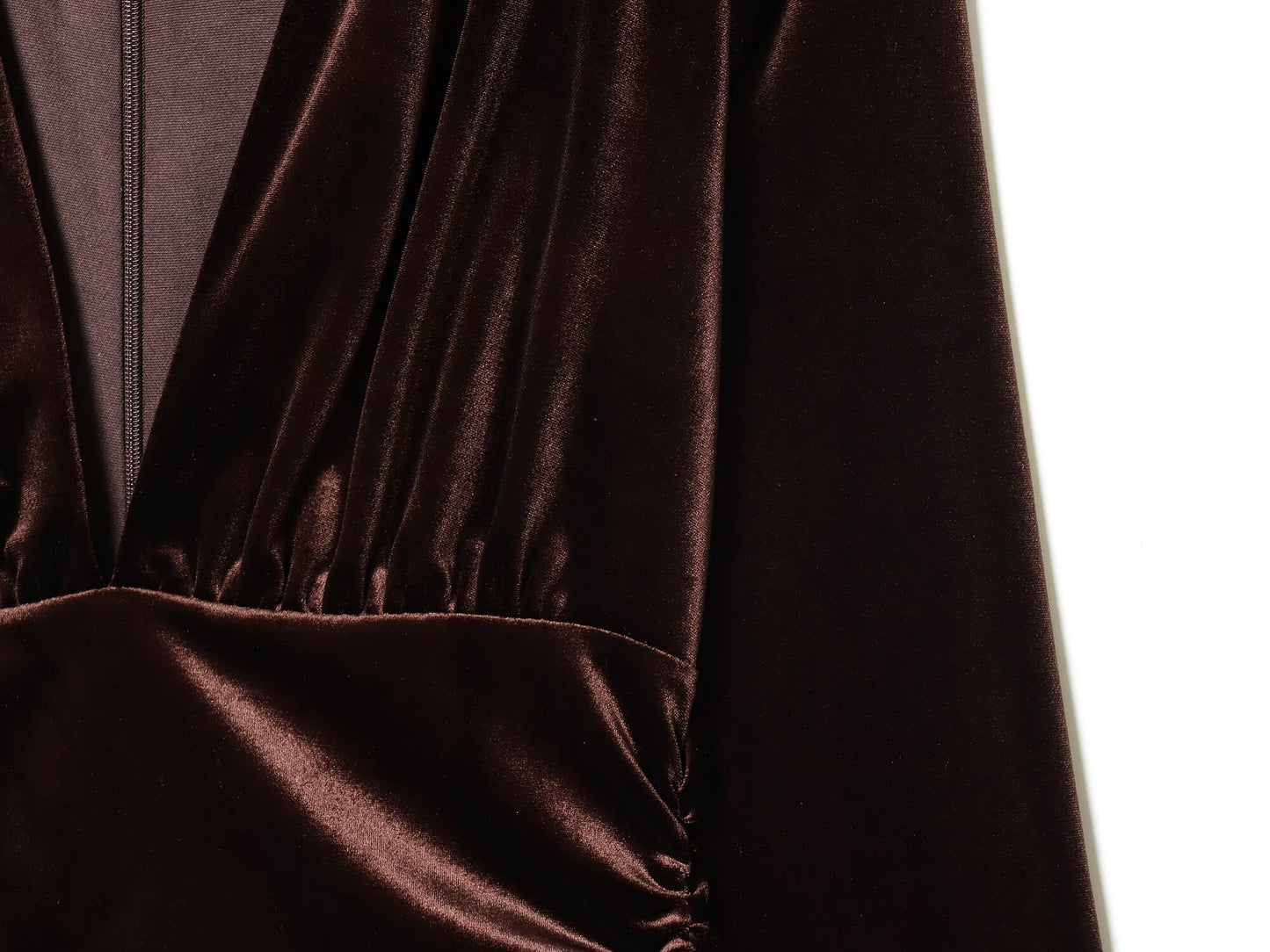 Women's slim V-neck velvet Midi dress