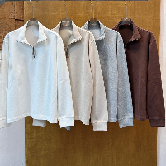 Women's semi-zipper pullover stand collar long sleeve knitted sweater polo shirt