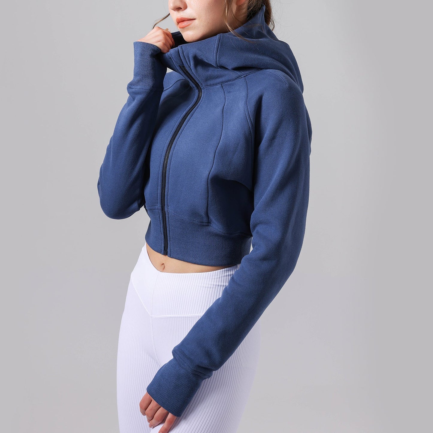 Women's new Joker hooded fitness jacket plus velvet warm loose coat