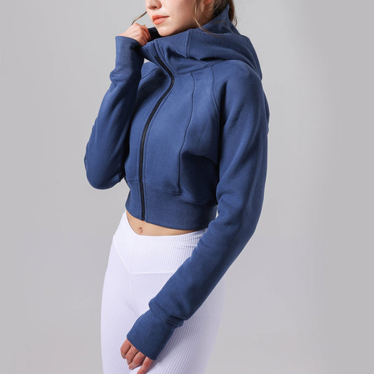Women's new Joker hooded fitness jacket plus velvet warm loose coat