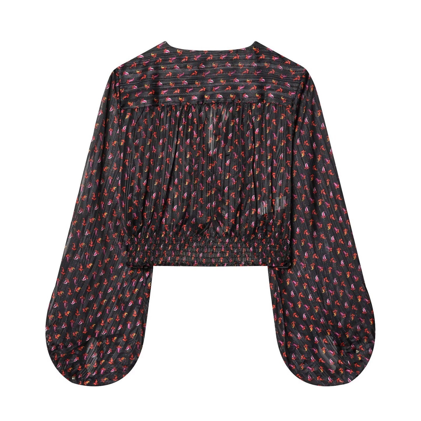 Women's knot decoration V-neck printed top