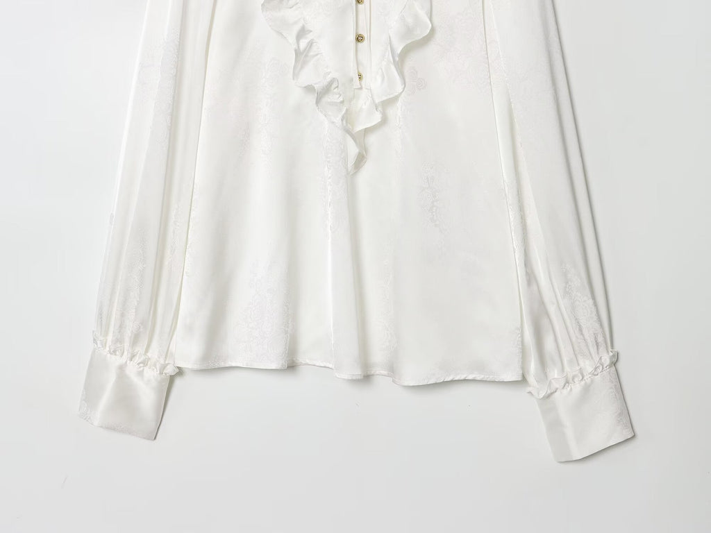 Women's new fashion long sleeved satin textured jacquard shirt