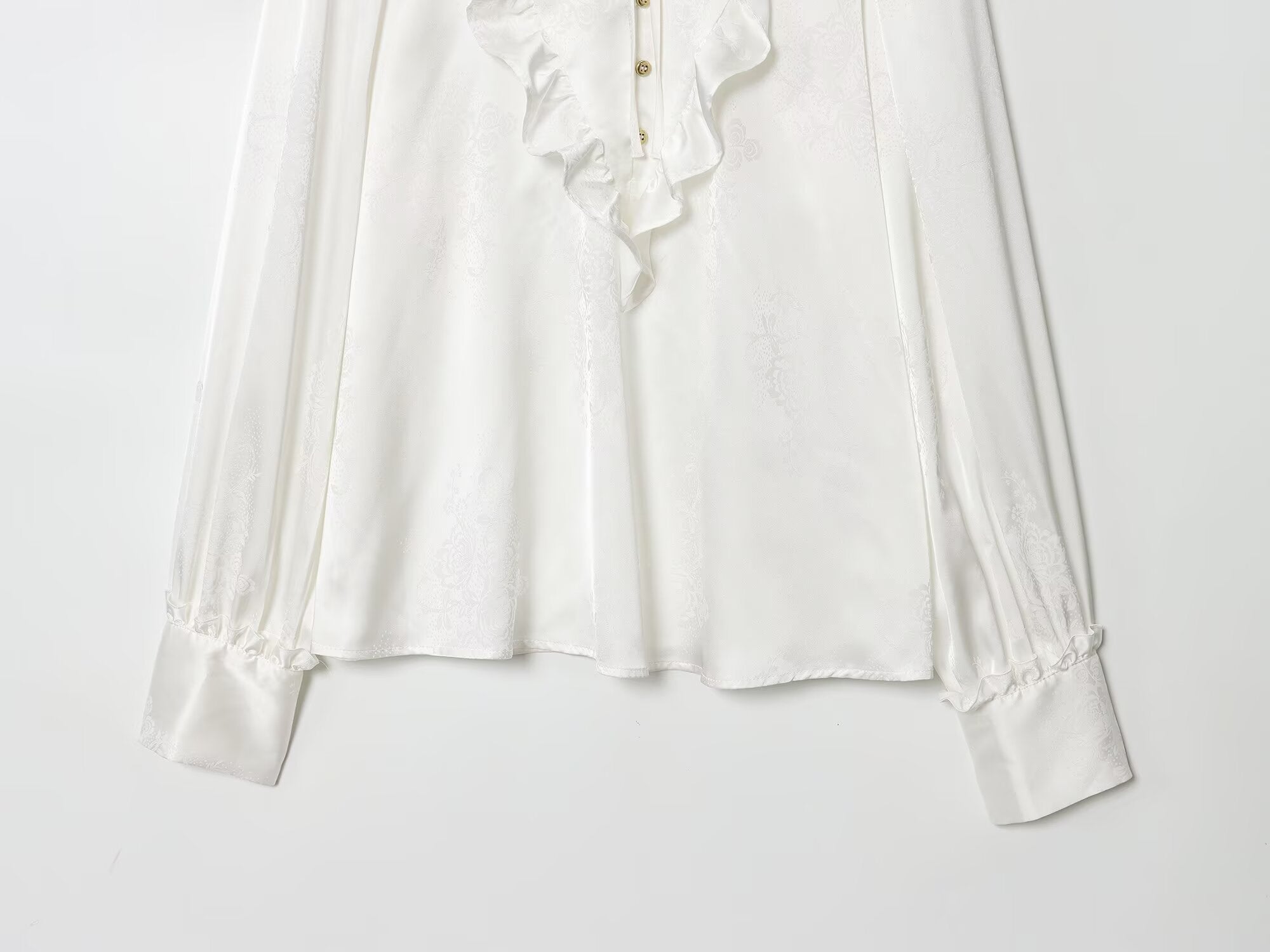 Women's new fashion long sleeved satin textured jacquard shirt