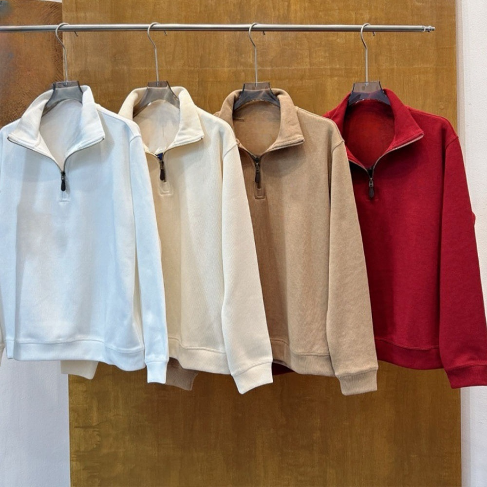 Women's new embroidered half-zipper lapel long-sleeved sweater