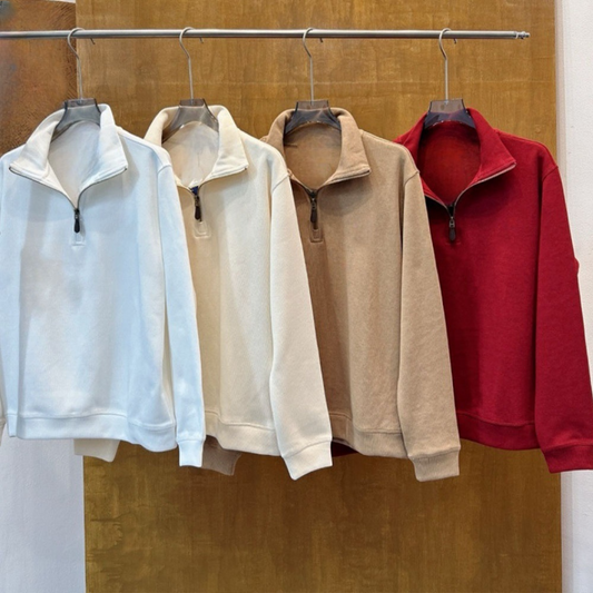 Women's new embroidered half-zipper lapel long-sleeved sweater