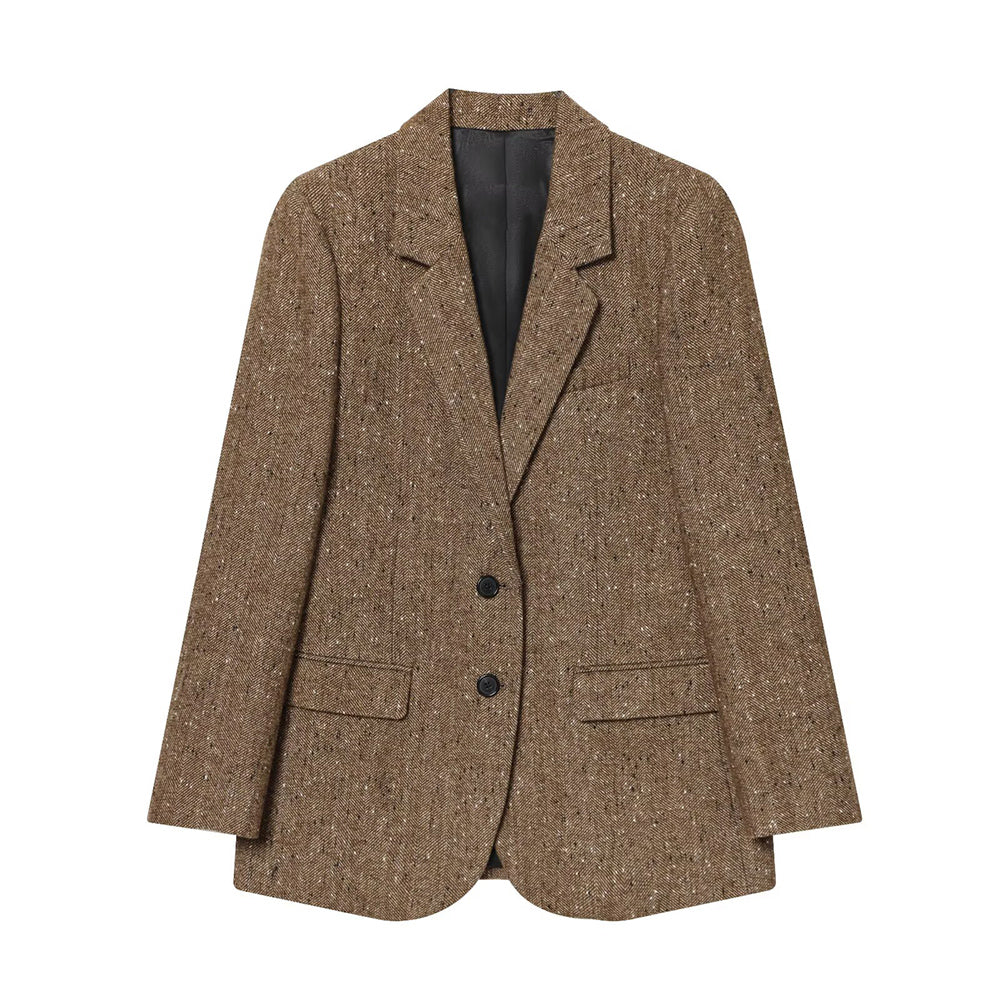 Women's loose blended herringbone diagonal Blazer Coat